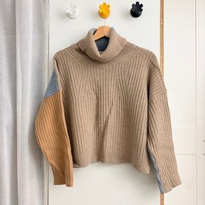 Petite Studio Tan and Blue Turtleneck Sweater Cashmere Blend